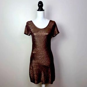 Free People Bronze Textured Mini Bodycon Dress Medium